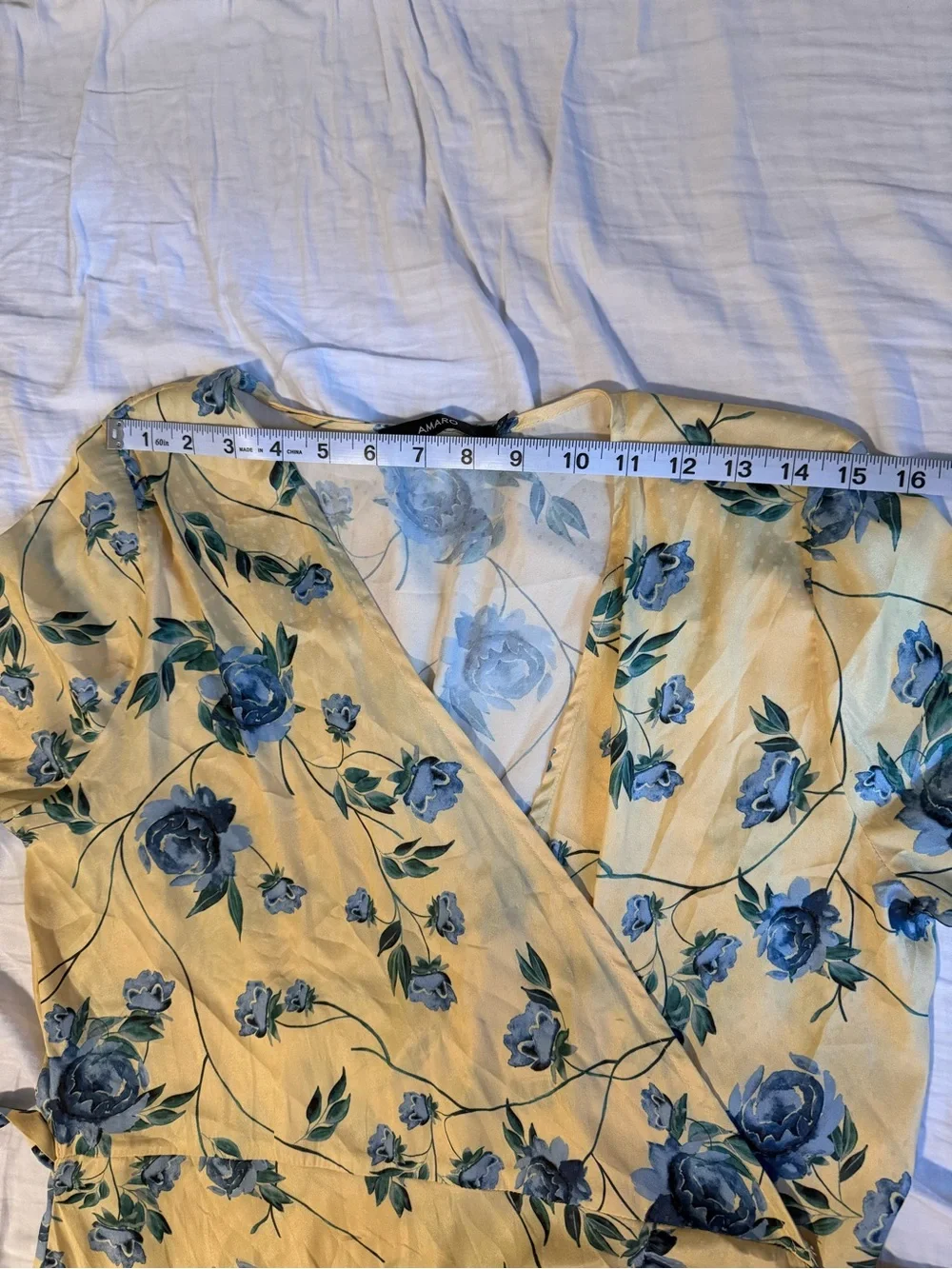 Yellow‎ Floral Wrap Midi Dress with Ruffle Detail